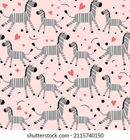 Wildlife Africa Nature seamless pattern Vector illustration African animal Smiling zebra. Safari Zoo Savanna Childish drawing