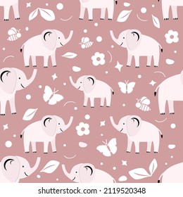 Wildlife Africa Nature seamless pattern African animal Elephant. Safari Zoo Savanna Childish drawing