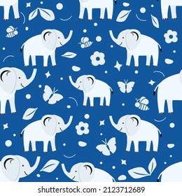 Wildlife Africa Nature seamless pattern African animal Elephant. Safari Zoo Savanna Childish drawing