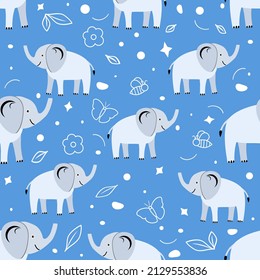 Wildlife Africa Nature seamless pattern African animal Elephant. Safari Zoo Savanna Childish drawing