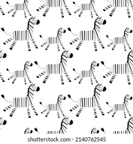 Wildlife Africa Nature seamless pattern Vector illustration African animal Smiling zebra. Safari Zoo Savanna Childish drawing