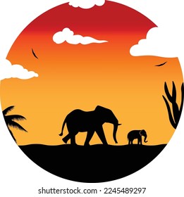 Wildlife in Africa, Savannah, sunset, sunset with different animals in a perfect combination of black and orange tones