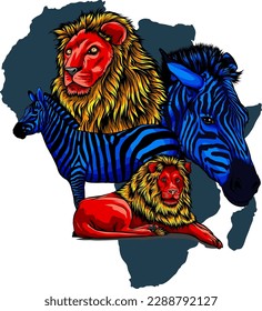 Wildlife of Africa, world continent. Flora and fauna. Vector illustration design