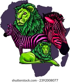Wildlife of Africa, world continent. Flora and fauna. Vector illustration