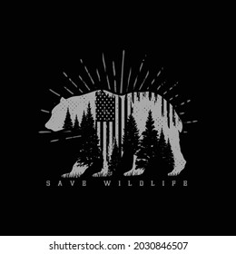 wildlife american flag adventure abstract t-shirt design