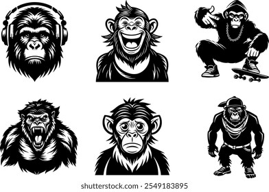 Wildlife Animal  Apes Silhouette Set01