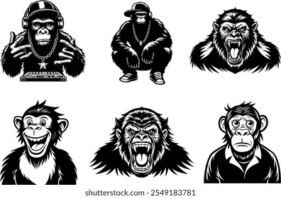 Wildlife Animal  Apes Silhouette Set02