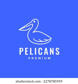 wildlife animal bird pelican big beak hunt fish lake water line minimal logo design vector