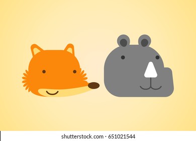 Wildlife animal head cute cartoon style