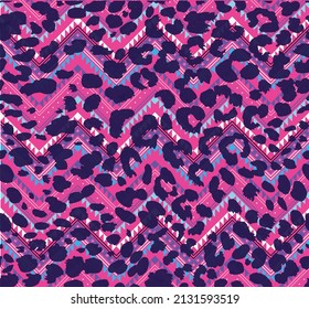 wildlife , animal print and zigzag pattern with pink vector
