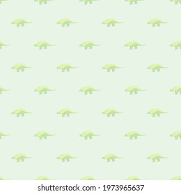 Wildlife animal seamless pattern with pastel green little dinosaurs shapes. Light backround. Jungle ancient print. Stock illustration. Vector design for textile, fabric, giftwrap, wallpapers.