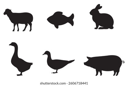 Wildlife Animal Silhouettes Collection in Black Vector