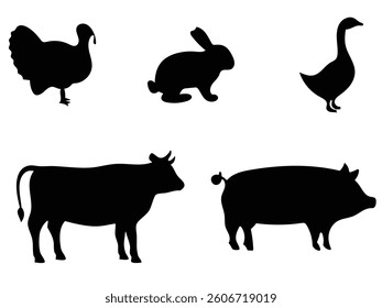 Wildlife Animal Silhouettes Collection in Black Vector