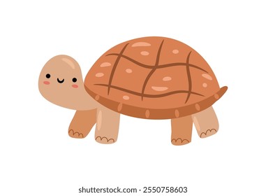 Wildlife animal from zoo, isolated tortoise smiling. Vector cheerful personage with shell on back. Marine turtle character, seaside mascot crawling. Jungle pet, exotic and tropical fauna