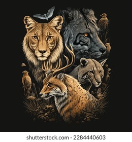 Wildlife animals carnivore art design background