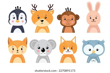 Wildlife animals cartoon character collection . Flat design . Vector .