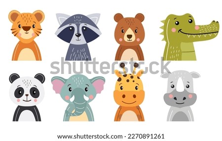 Wildlife animals cartoon character collection . Flat design . Vector .