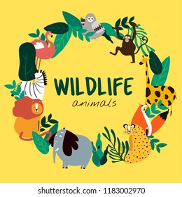 Wildlife animals cartoon style animals template vector