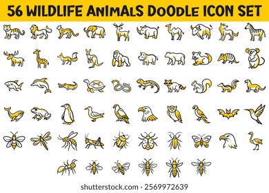 Wildlife Animals Doodle icon set vector illustration, wildlife, icon, set, collection, nature