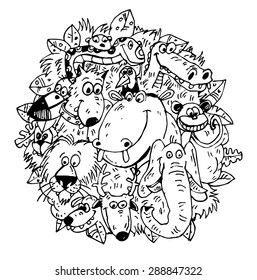 wildlife animals doodle, vector illustration. 