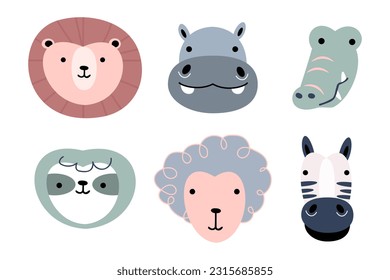 Wildlife animals head . Flat design . Retro style . Vector illustration .