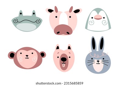 Wildlife animals head . Flat design . Retro style . Vector illustration .