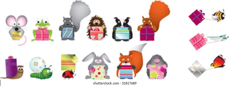 wildlife animals holding gifts or presents