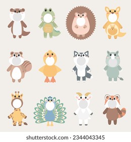 Wildlife animals illustration vector set.