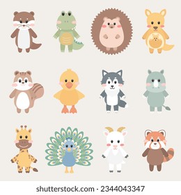 Wildlife animals illustration vector set.