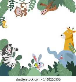 Wildlife animals. Animals of the jungle, frame. African Animals Frame. White background.