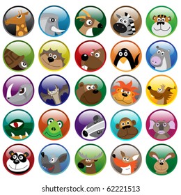 Wildlife animals shiny icon set