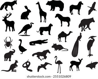 Wildlife animals Silhouettes Collection Animal Shapes for Nature Themed Designs