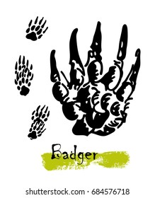 Wildlife animals. Traces of a badger. Footprints of variety of animals, illustration of black silhouette footprints. Vector illustration