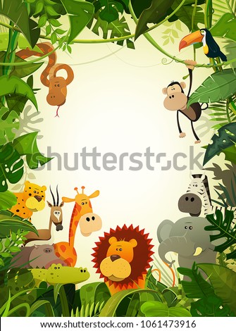 Wildlife Animals Wallpaper Illustration Cute Cartoon Wild Stock