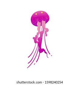 Wildlife aquatic element design the beautiful jellyfish swimming in the sea. Undersea dangerous creature, cartoon vector illustration isolated on white background.