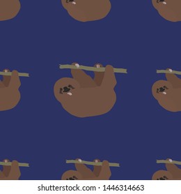 Wildlife art illustration.  Floral seamless pattern. Cute baby sloth bear. Cartoon animal vector illustration. Nature background. Sloth pattern, great design for any purposes
