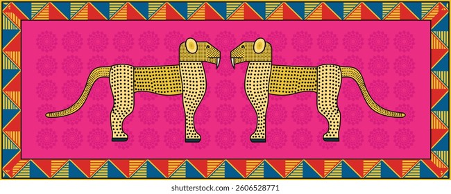 Wildlife in Art: Leopard Depicted in Madhubani Style. Madhubani art, Mithila painting, Indian folk art, Madhubani leopard