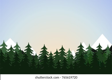 Wildlife background - forest, mountains, trees (trees, pine trees).