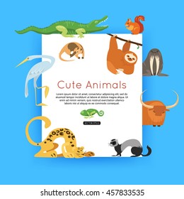 Wildlife background.  Zoo animals banner for advertising, online tour. Vector eps 10 format.