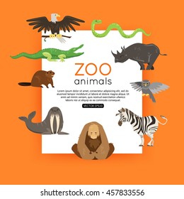 Wildlife background.  Zoo animals banner for advertising, online tour. Vector eps 10 format.