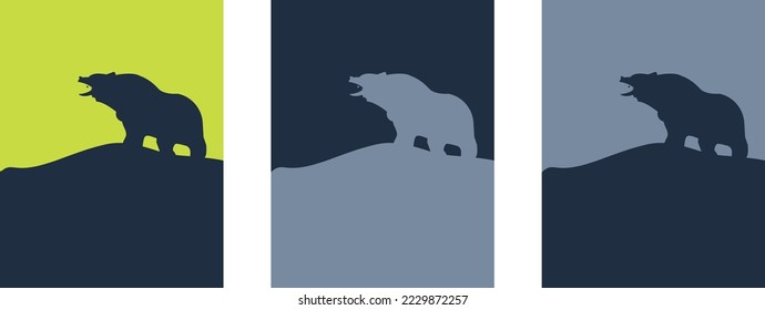 wildlife bear silhouette with fish in mouth.