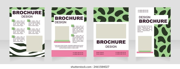 Wildlife blank brochure layout design. Fur print decor. Vertical poster template set with empty copy space for text. Premade corporate reports collection. Editable flyer paper pages