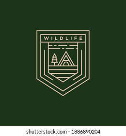 wildlife cabins minimalist line art logo template vector illustration design. simple modern cottage estate logo concept