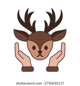 Wildlife conservation concept with deer protected by caring hands representing animal protection biodiversity preservation habitat conservation and responsible environmental stewardship.