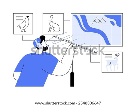 Wildlife conservation data isolated cartoon vector illustrations. Man holds antenna to get signal about animal, wildlife protection, IT technology, big data and machine learning vector cartoon.