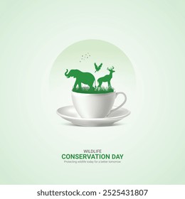 Wildlife Conservation Day. Design for banner poster, 3D Illustration