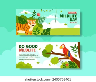 Ilustración de fondo de plantillas dibujadas de mano de pancarta horizontal de Día de la Vida Silvestre