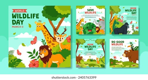 Wildlife Day Social Media Post Flat Cartoon Hand Drawn Templates Background Illustration