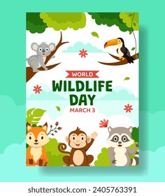 Wildlife Day Vertical Poster Flat Cartoon Hand Drawn Templates Background Illustration
