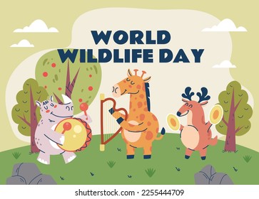 Wildlife day world animal protect wild forest life environment nature conservation concept. Vector flat graphic design element concept illustration

